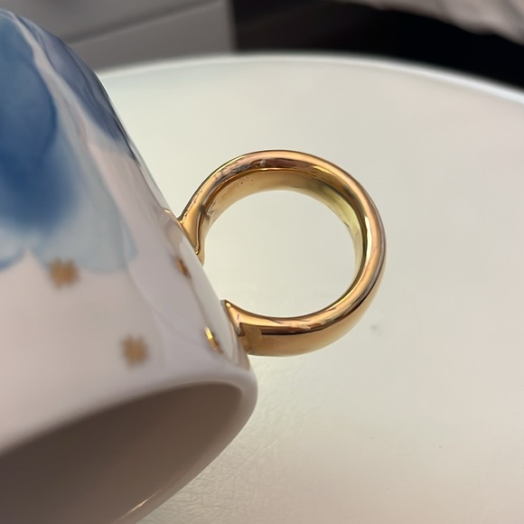 Anthropologie Blue Teal Drip Watercolor Night Sky Gold Ring Handle Mug - Picture 8 of 10